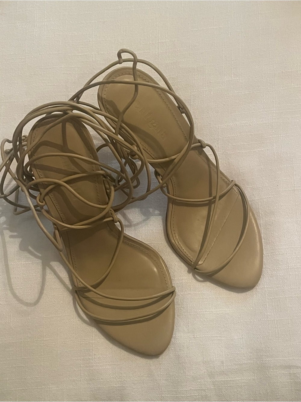 cult gaia Strappy Lace-Up Heeled Sandals in Tan
